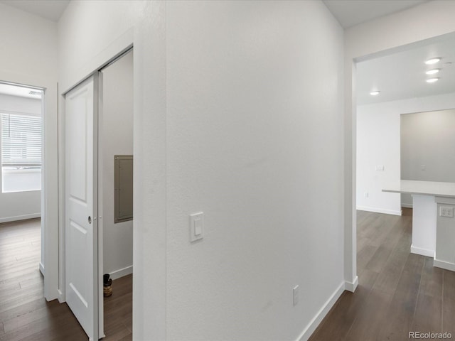 corridor with dark hardwood / wood-style floors