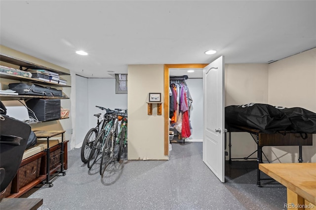 finished basement with recessed lighting