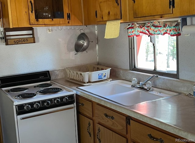 kitchen with sink and white electric stove