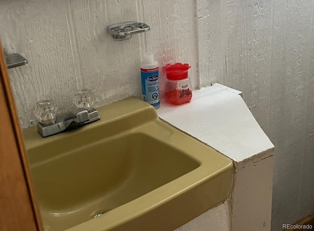 details with wooden walls and sink