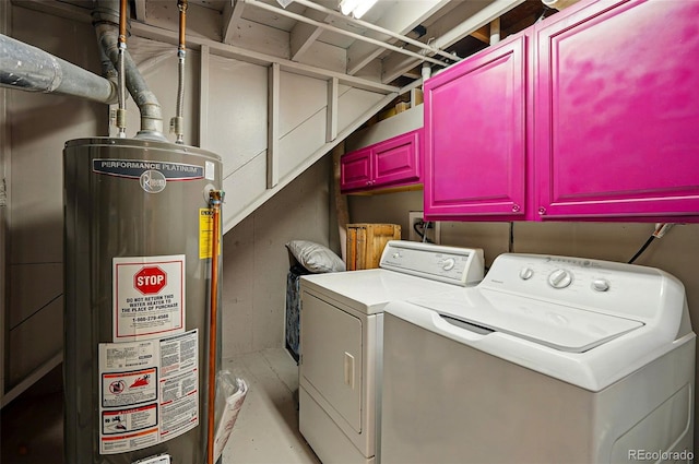 6655 S Elm Cir, Centennial, CO 80121 - laundry room featuring cabinet space, gas water heater, and separate washer and dryer
