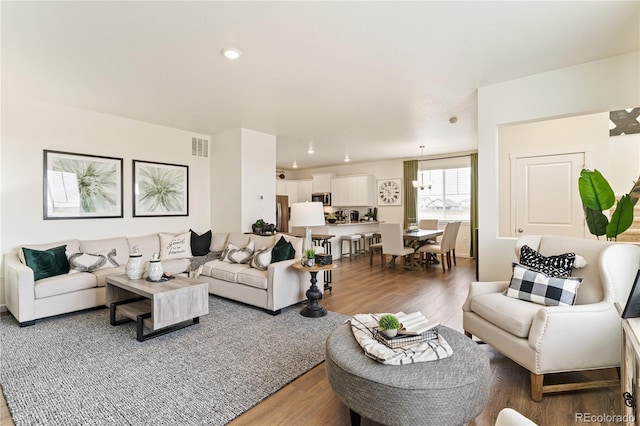 living room with hardwood / wood-style floors