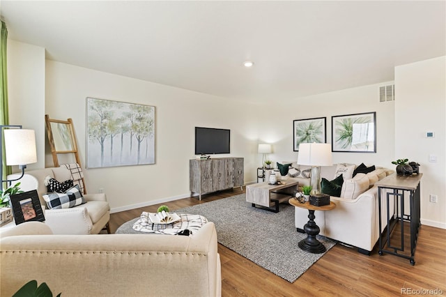 living room with hardwood / wood-style floors