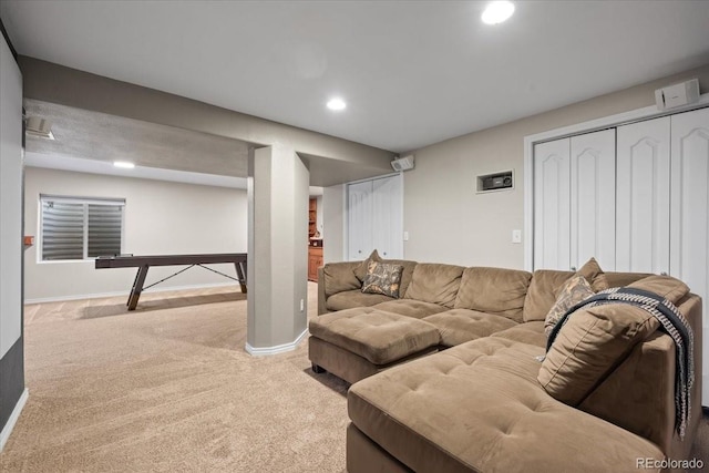 living room with light colored carpet