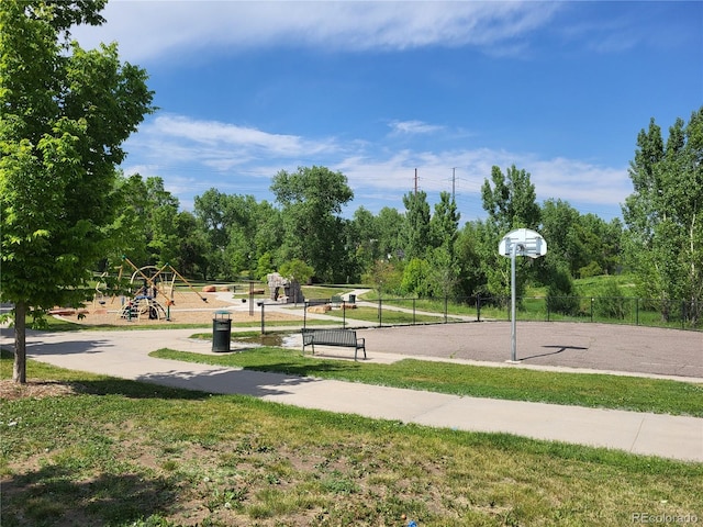 view of community featuring a yard and a playground