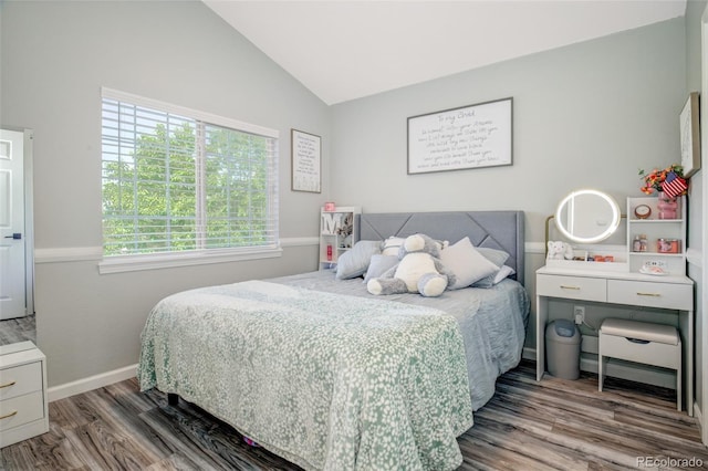 16084 Stonebriar Dr, Parker, CO 80134 - bedroom with wood finished floors, lofted ceiling, and baseboards