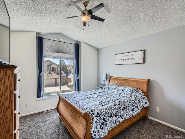13358 Briarwood Dr, Broomfield, CO 80020 - carpeted bedroom featuring lofted ceiling, baseboards, ceiling fan, and a textured ceiling