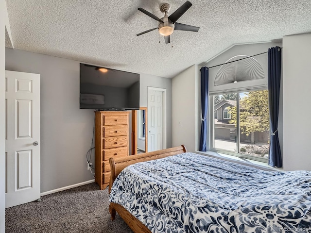 13358 Briarwood Dr, Broomfield, CO 80020 - carpeted bedroom with a textured ceiling, a ceiling fan, lofted ceiling, and baseboards