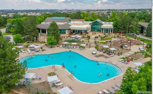 view of swimming pool with a patio