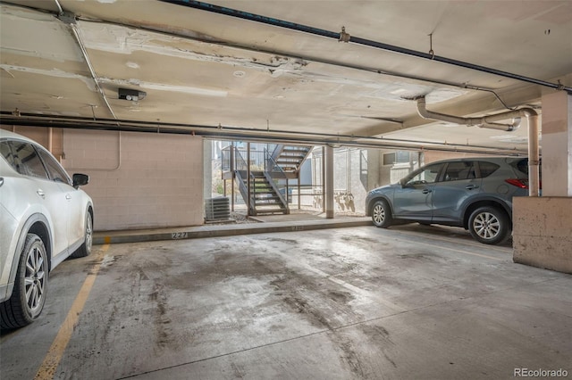 parking deck with concrete block wall