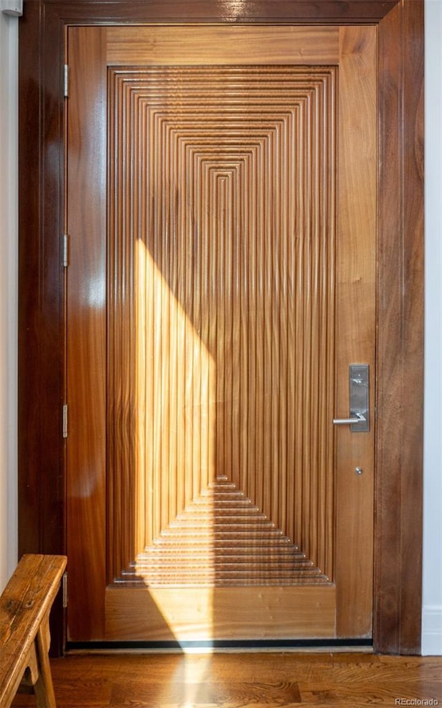 view of sauna / steam room featuring hardwood / wood-style floors