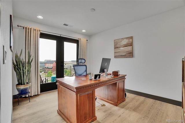 21345 E 59th Dr, Aurora, CO 80019 - office space with light wood-style flooring, french doors, and recessed lighting