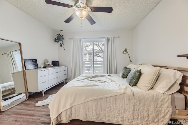 3141 S Tamarac Dr Unit 202E, Denver, CO 80231 - bedroom with multiple windows, a ceiling fan, a textured ceiling, and wood finished floors