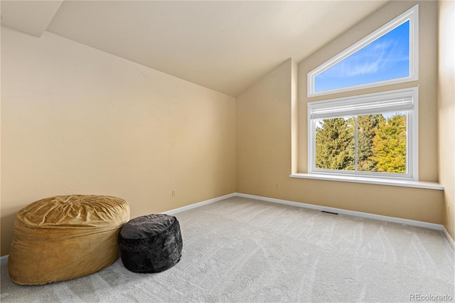 bonus room featuring lofted ceiling and carpet flooring