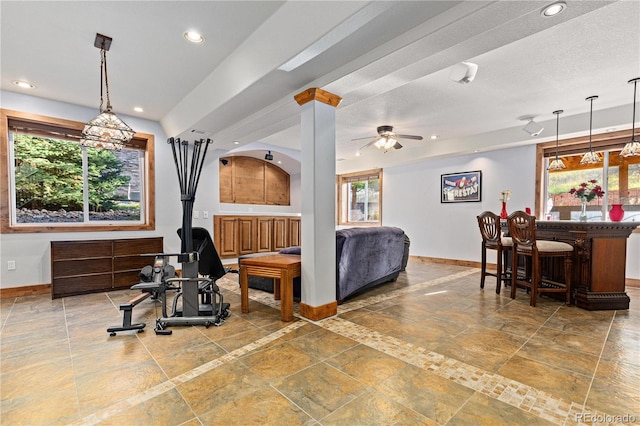 living room with indoor bar