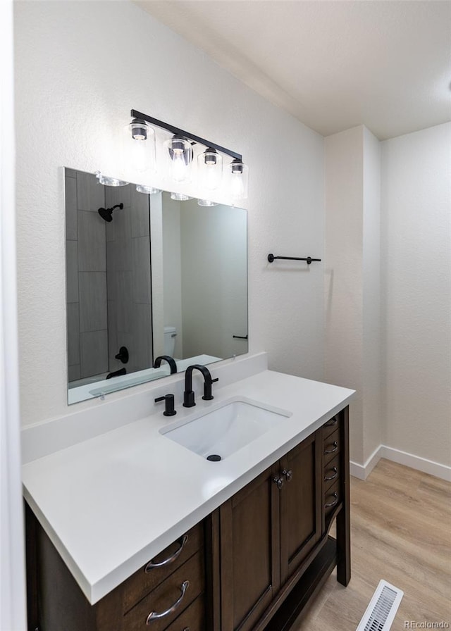 bathroom featuring hardwood / wood-style flooring and vanity