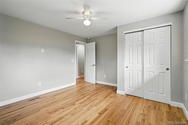 10320 W 35th Ave, Wheat Ridge, CO 80033 - unfurnished bedroom featuring light wood-type flooring, a closet, and a ceiling fan