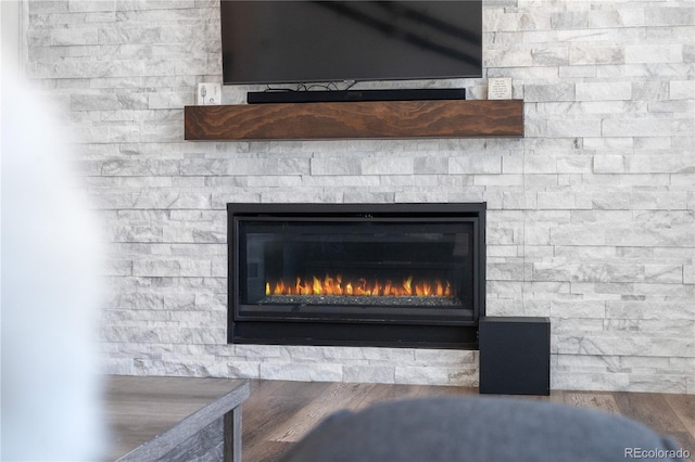 6604 S Dahlia Cir, Centennial, CO 80121 - detailed view of a glass covered fireplace and wood finished floors