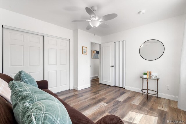 6604 S Dahlia Cir, Centennial, CO 80121 - living room with wood finished floors and a ceiling fan