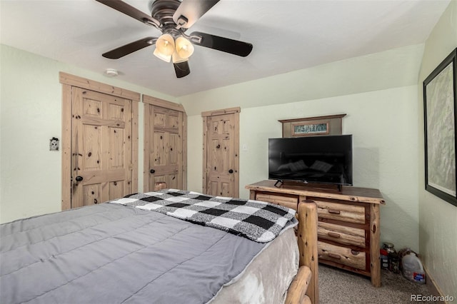 bedroom featuring ceiling fan and carpet flooring