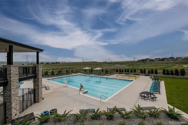 view of swimming pool featuring a patio