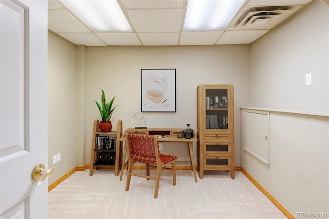 3765 S Depew St, Denver, CO 80235 - office with a paneled ceiling, light carpet, visible vents, and baseboards