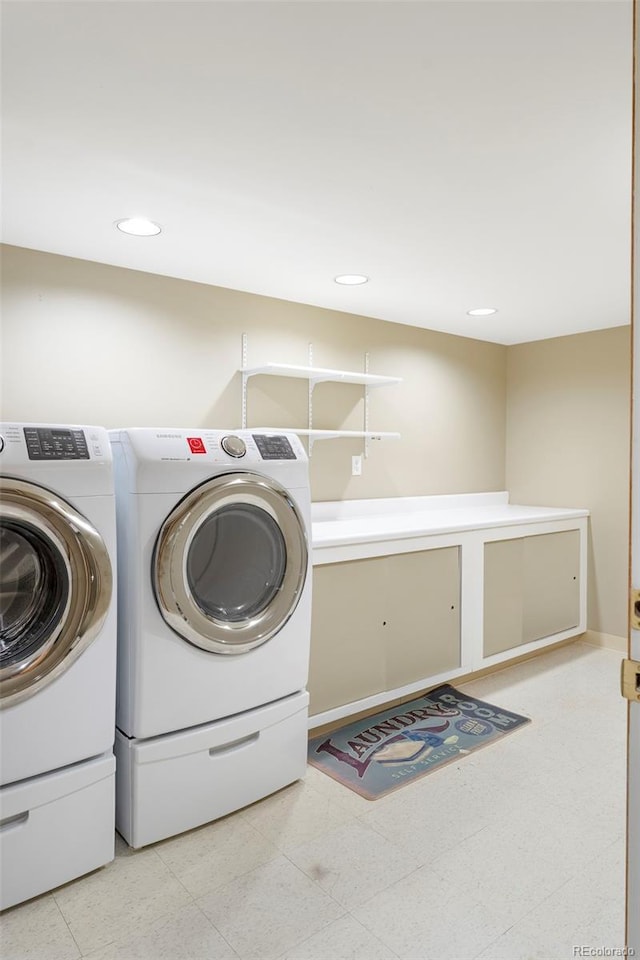 3765 S Depew St, Denver, CO 80235 - laundry area featuring washing machine and dryer, laundry area, and recessed lighting