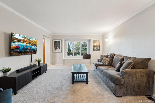 1998 S Harlan Ct, Lakewood, CO 80227 - carpeted living area with crown molding and baseboards