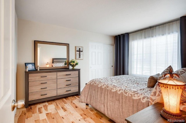 bedroom featuring a closet and light wood-type flooring