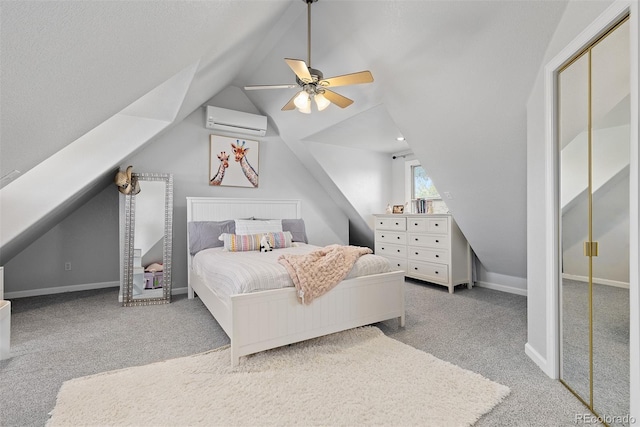 2370 W 152nd Ave, Broomfield, CO 80023 - bedroom with carpet floors, an AC wall unit, lofted ceiling, and a ceiling fan