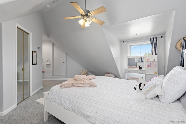 2370 W 152nd Ave, Broomfield, CO 80023 - bedroom with lofted ceiling, carpet floors, and a ceiling fan
