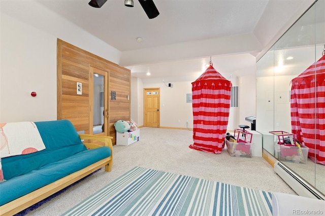2370 W 152nd Ave, Broomfield, CO 80023 - game room with a baseboard radiator, carpet flooring, and ceiling fan