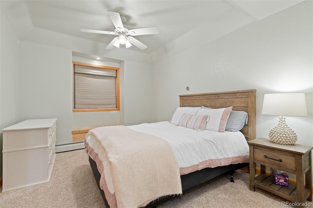 2370 W 152nd Ave, Broomfield, CO 80023 - bedroom with a baseboard radiator, light colored carpet, and a ceiling fan