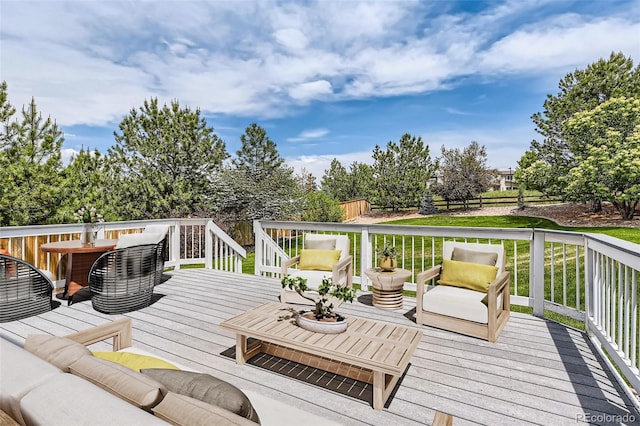 3416 Hawthorne Dr, Highlands Ranch, CO 80126 - wooden terrace featuring an outdoor hangout area and a lawn