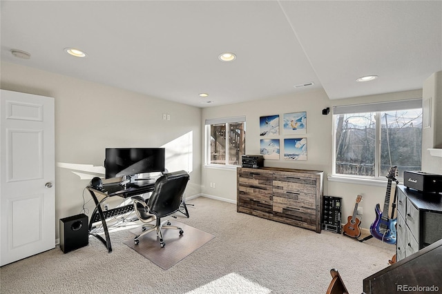 office with light colored carpet