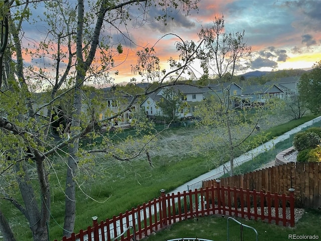 view of yard at dusk