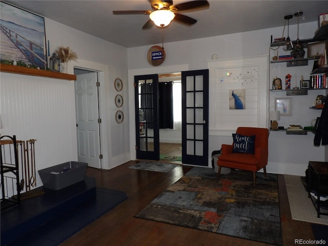 7651 State Highway 194, Las Animas, CO 81054 - entryway with wood finished floors, ceiling fan, french doors, and baseboards