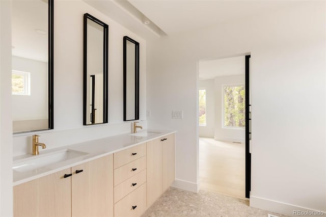 bathroom featuring hardwood / wood-style flooring and vanity