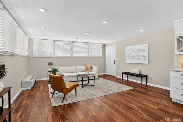 909 N Logan St Unit 1B, Denver, CO 80203 - living area featuring wood finished floors and recessed lighting