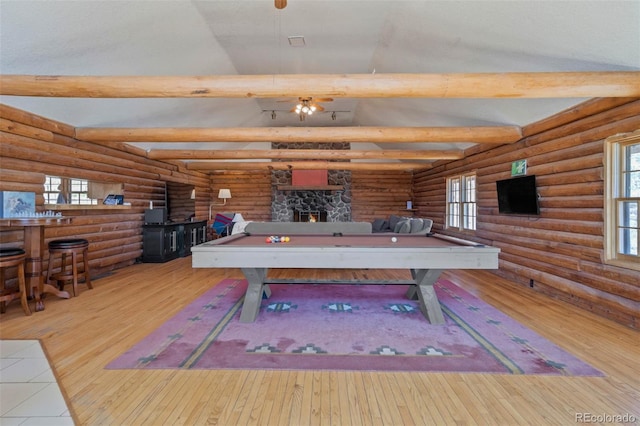 660 Wagon Wheel Rd, Guffey, CO 80820 - game room featuring rustic walls, wood-type flooring, and billiards table