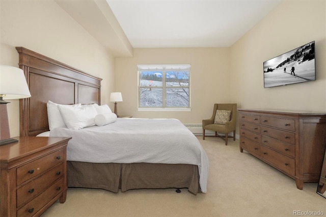 bedroom with light carpet