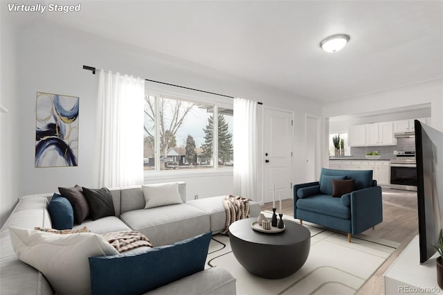 living room with light wood-type flooring and a wealth of natural light