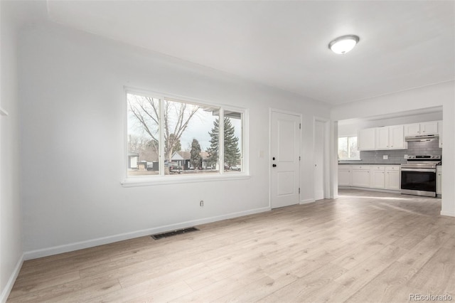 unfurnished living room with light hardwood / wood-style floors