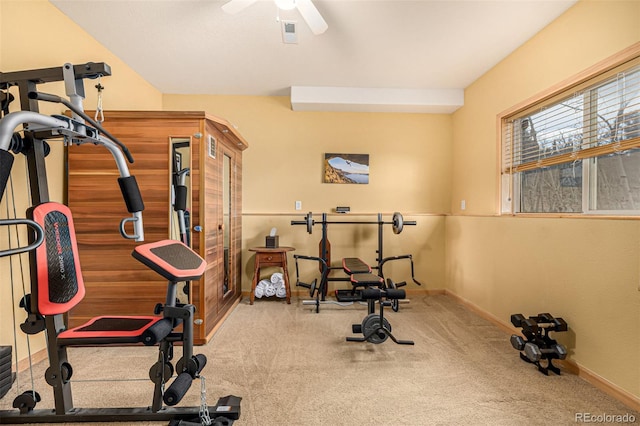 2418 Wells Fargo Cir, Jefferson, CO 80456 - workout room featuring baseboards, carpet floors, and ceiling fan