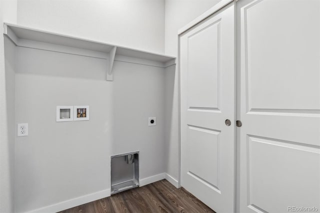 14424 Heritage Dr, Mead, CO 80504 - washroom featuring electric dryer hookup, washer hookup, and dark wood finished floors