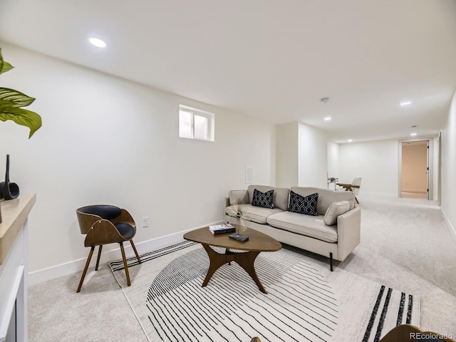 920 S Hudson St, Denver, CO 80246 - living room featuring baseboards, recessed lighting, and light carpet