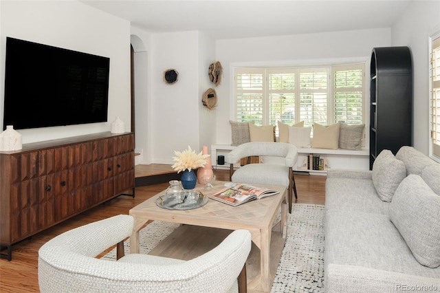 living area featuring healthy amount of natural light and wood finished floors