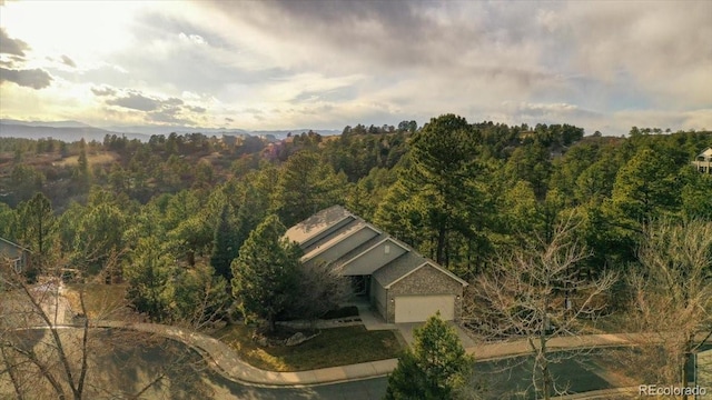 bird's eye view with a view of trees