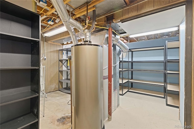 basement featuring gas water heater