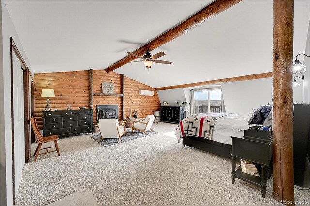 48155 E 56th Ave, Bennett, CO 80102 - carpeted bedroom with rustic walls and ceiling fan